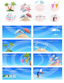 夏日海邊沙灘主題矢量圖標(biāo)