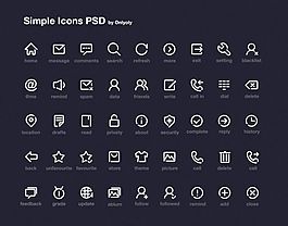 一組簡潔粗線框風格常用icon圖標集psd下載