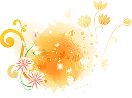 橙紅襯對稱花型點綴圖層源文件