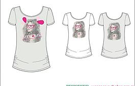 t shirt t恤 印花 可爱 服装 卡通 漫画 女 孩 蝴蝶结 眼镜 图片