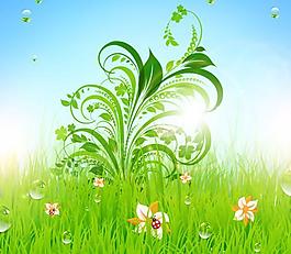 綠色花紋草地矢量素材二