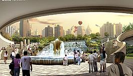 休閑廣場建筑廣告效果圖圖片