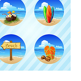 夏日海滨大海海浪椰汁冲浪板箭头眼镜拖鞋