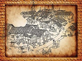 線條古建筑圖