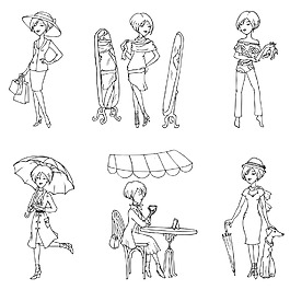 手繪線描時尚女孩