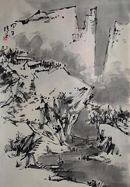山水 國畫 雪景圖片