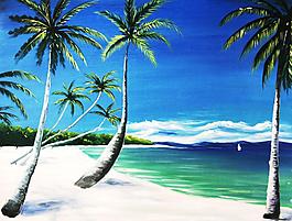 沙灘大海油畫圖片
