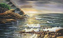 大海油畫圖片