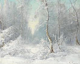 雪景油畫圖片