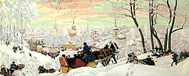 雪景油畫設計素材圖片