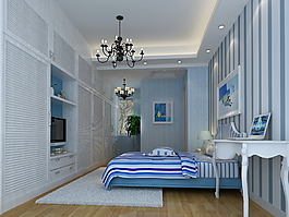 藍(lán)色豎紋臥室