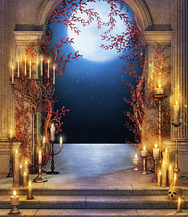 影樓攝影夢幻仙境月夜宮殿背景