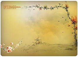 淡雅手繪背景模板PSD素材