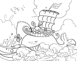 插畫(huà)鯨魚(yú)船