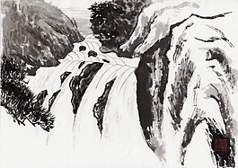 水墨瀑布石頭