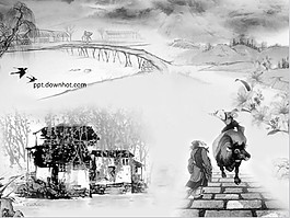 中国风烟雨江南水墨画PPT模板