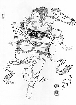 劉公華白描人物-044 鼓舞