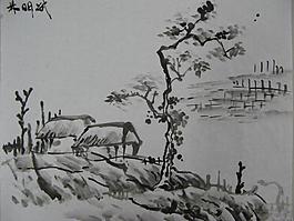 房屋黑白水墨