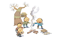 農(nóng)村兒童懷舊插畫