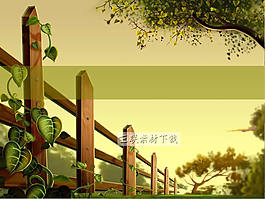 黄昏篱笆风景ppt模板
