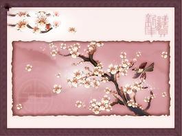 春节粉色梅花背景PPT模板