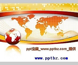 世界地圖地球ppt模板橙色背景