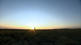 夕阳下人行走