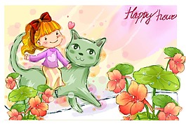 騎在貓背上的孩子