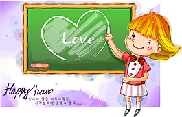 黑板上畫心的孩子