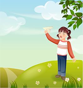 玩紙飛機的女生