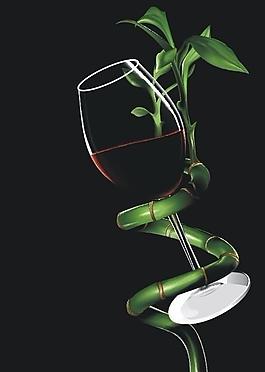 竹子藤繞的酒杯圖片
