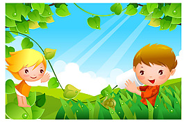 草叢里玩耍的孩子