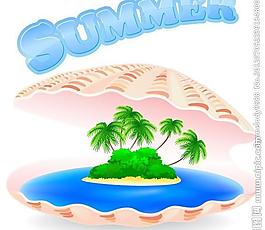 貝殼里的夏季海邊風景圖片