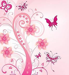 動感夢幻花紋蝴蝶背景圖片