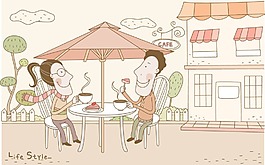 喝咖啡的情侶