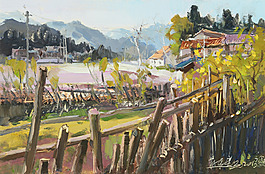 油画乡村小路图片
