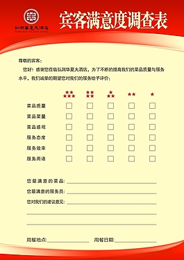 賓客滿意度意見表