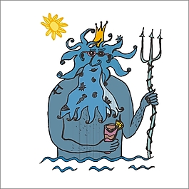 月亮国在海里浸水边晒太阳