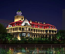 歐式建筑夜景效果圖圖片