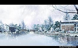 冬天園林景觀設(shè)計psd素材圖片