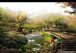 園林景觀設(shè)計效果圖psd素材圖片
