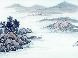 彩墨山水畫 書法