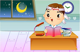 卡通劳逸结合的儿童矢量素材读书 学习图片韩国读书少年矢量图69创意