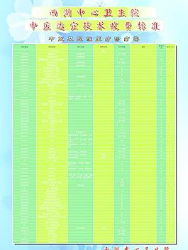中醫治療技術收費標準展板圖片
