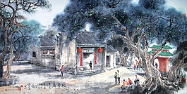 北帝廟寺廟榕樹鄉村人物房屋