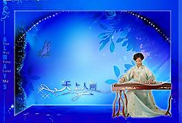 彈琴女相框模板圖片