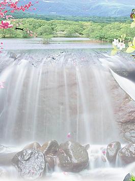 瀑布风景画图片