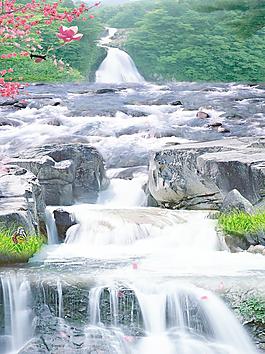 瀑布风景画图片