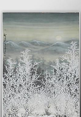 青石山水画 冬晨图片