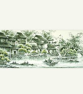 移门山水画图片